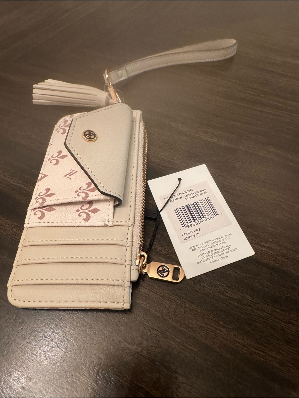 Aimee Kestenberg Cream Wristlet Card Holder with Tassel & Gold Hardware